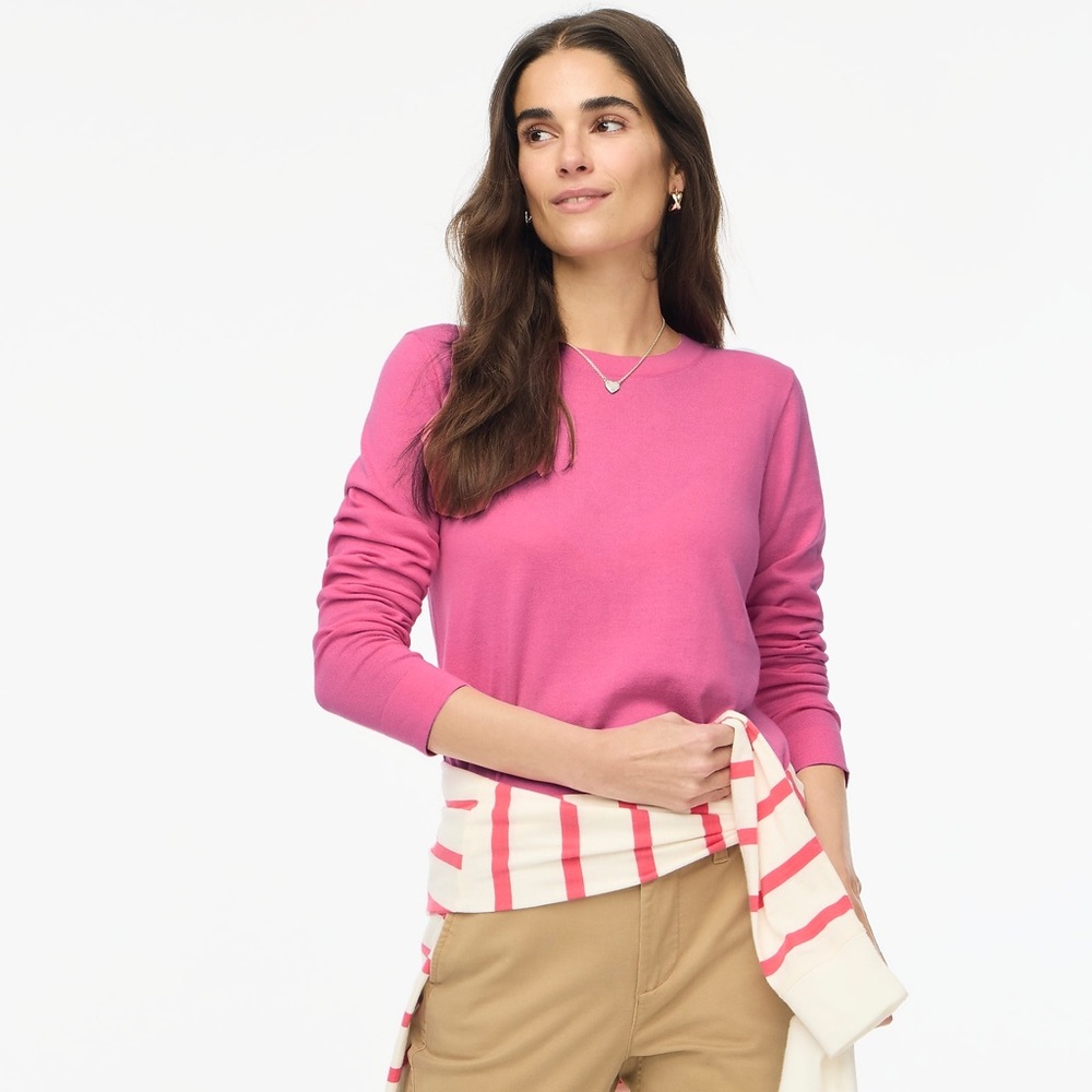 NWT JCrew Teddie Pink Cotton Pullover Sweater S Small hole Incl patch